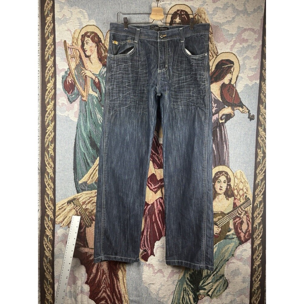 Southpole Jeans Mens 36x31 Blue Baggy Hip Hop Skater Grunge Goth Y2K HoneyComb